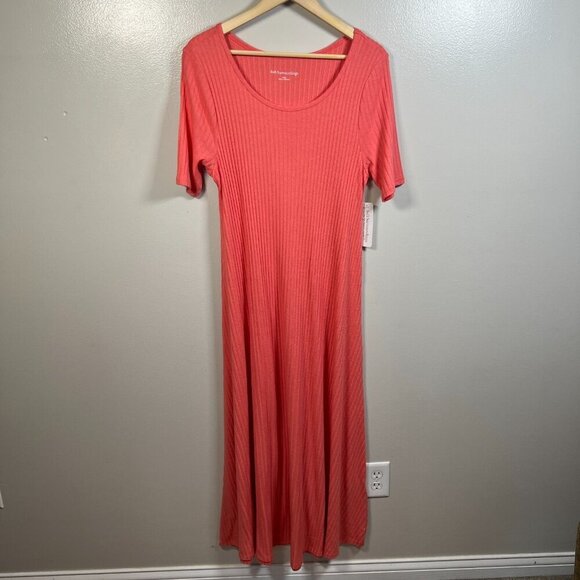 Soft Surroundings Santiago Maxi Dress Size Large Coral Reef Ribbed Vacation - Picture 2 of 10